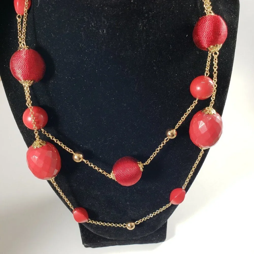 Elegant Red & Gold Beaded Necklace and Earrings Set — Festive Statement Jewelry